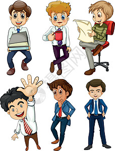 摆好姿势的男孩六名商务人士设计图片