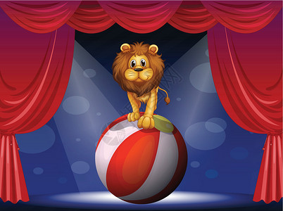 马戏团舞台一只狮子在热气球上方插画
