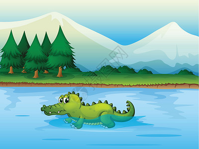 涠洲岛鳄鱼山河里一条鳄鱼插画