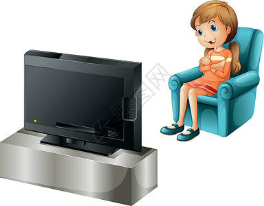 看电视电视一个年轻女孩 快乐地看电视设计图片
