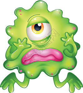 一个失望的怪物小动物卡通片密封生物嘴唇剪贴眼睛绿色植物圆圈哭泣背景图片