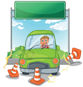汽车交通指示牌空标牌附近公路上发生的意外事故插画