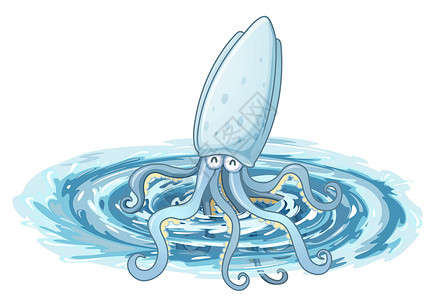 巨型鱿鱼触手食物动物乌贼剪贴白色卡通片蓝色绘画生物高清图片