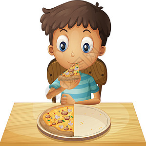 小男孩吃薯条一个小男孩吃比萨饼设计图片