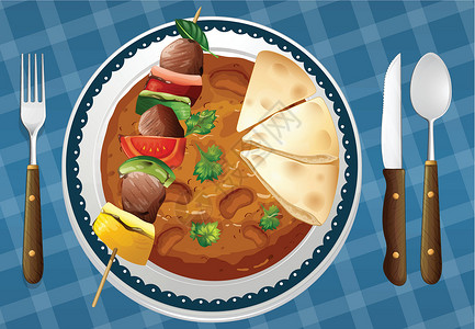 牛肉咖喱食物和面包插画