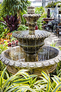 喷泉水盆花园中心的混凝土喷泉背景