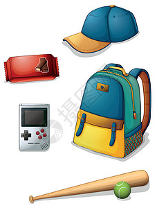 小背包零钱包一个典型的年轻男孩使用的东西插画