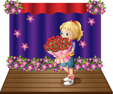 玫瑰剪贴画一个女孩拿着一束鲜花艺术品花束花蜜花瓣香味边缘树叶女性艺术玫瑰设计图片