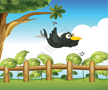 黑乌鸦花园里的鸟儿插画
