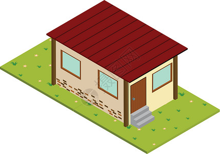 一个房子砖块绘画玻璃窗户红色农场脚步卡通片材料草地背景图片