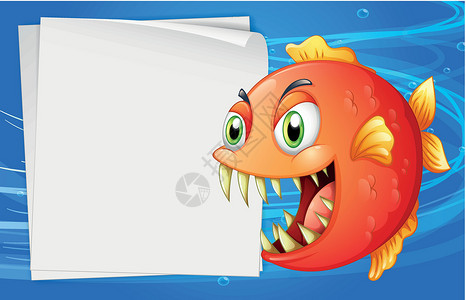 下眼鱼在一片空纸旁的海下食人鱼设计图片