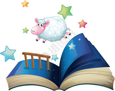 一本绵羊跳跃的书阅读小说艺术家头发故事绘画动物学习艺术评书背景图片