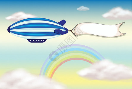 蓝色飞艇空横幅带条纹的浮板设计图片