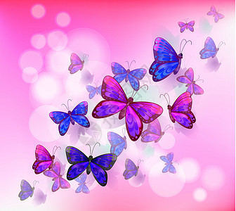 粉色文具和一群蝴蝶背景图片