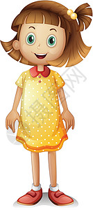 黄色头发一个穿黄色波尔卡礼服的可爱女孩设计图片
