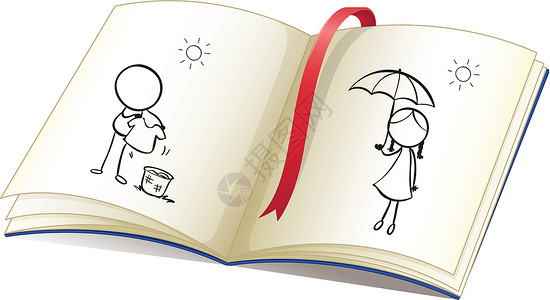 伞放桶里一本画着阳光季节的笔记本设计图片