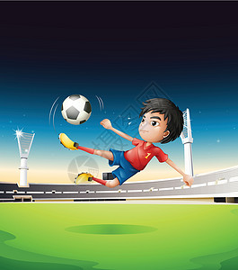 穿球衣的运动员足球场一个穿红色制服的男孩设计图片