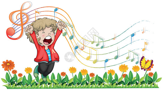 唱歌男孩女孩一个男孩在花园唱歌设计图片