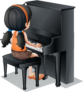 弹钢琴的小女孩一个年轻女孩弹钢琴 玩钢琴插画