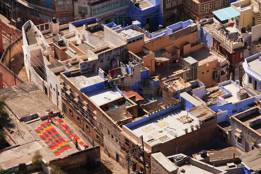 从印度Mehrangarh堡观察到的Jodhpur市城市砂岩建筑学堡垒蓝色房子纪念碑废墟地标历史图片