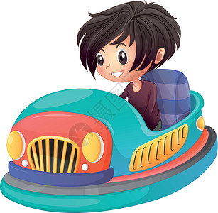 车暾影视乐园男孩驾驶保险杠车插画