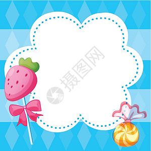甜粉色草莓带有糖果的文具模板设计图片