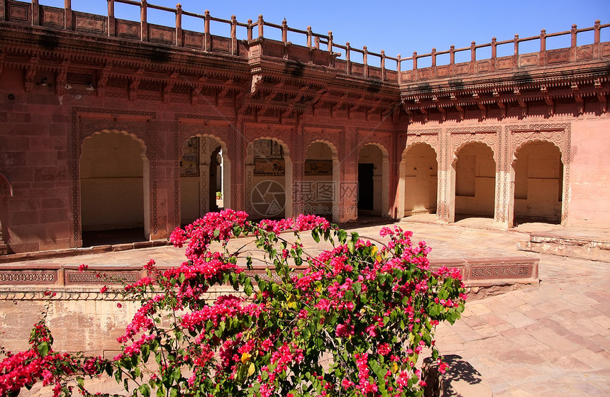 印度约德普尔堡垒庭院景观房子爬坡旅行博物馆建筑学地标废墟图片