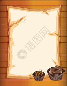 棕色纸杯带有巧克力纸杯蛋糕的文具纸插画