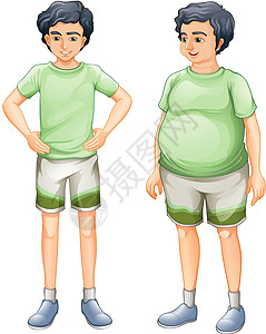 胖到瘦两个男孩穿同一件衬衫 但体型不同插画