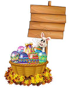 复活节菜单兔子和篮子 鸡蛋靠近标志插画