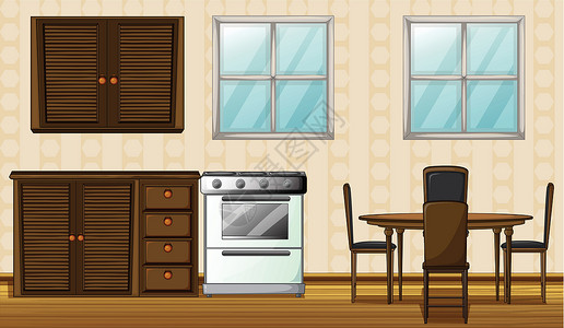 烤漆衣柜木制家具和窗户插画