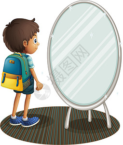 一个男孩面对镜子高清图片