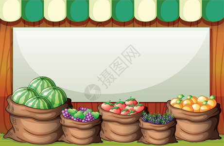天猫狂暑季西瓜手机端模版水果袋后面的市场空模版 一个空样板插画