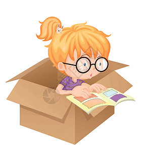 在老式庭院里看书的男青年女孩在盒子里读书设计图片