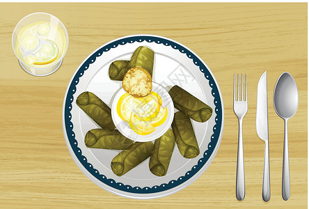 多尔马达基亚菜盘中的沙拉插画