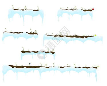 土地矢量冰面的矢量 有融化冰柱 草和花朵设计图片