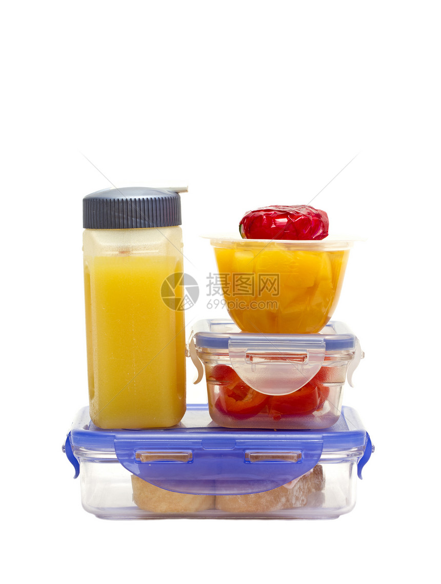 学校午餐午餐孩子红色橙子孩子们黄色塑料饭盒白色橙汁果汁图片
