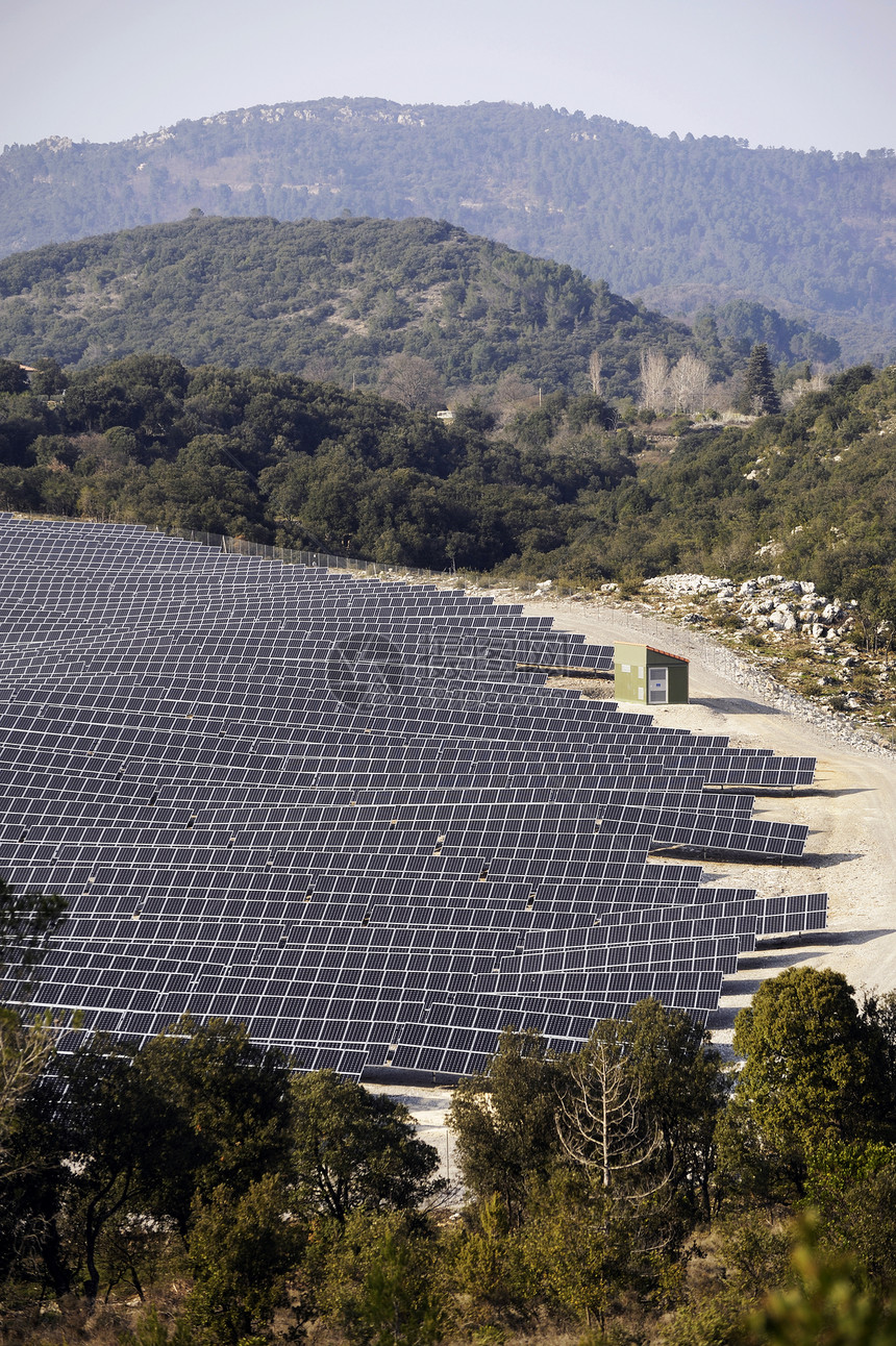 法国光伏发电太阳能发电厂技术细胞绿色植物控制板太阳安装光伏环境蓝色图片