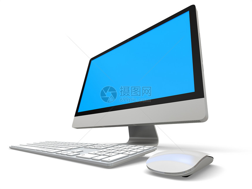 台式计算机蓝色展示商业白色老鼠电脑桌面插图技术办公室图片
