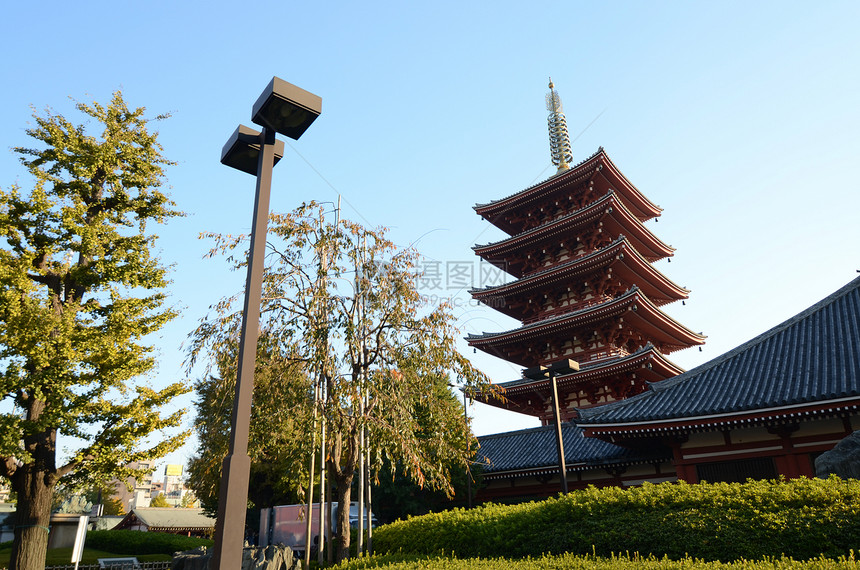 日本东京Sensoji寺五层塔台图片