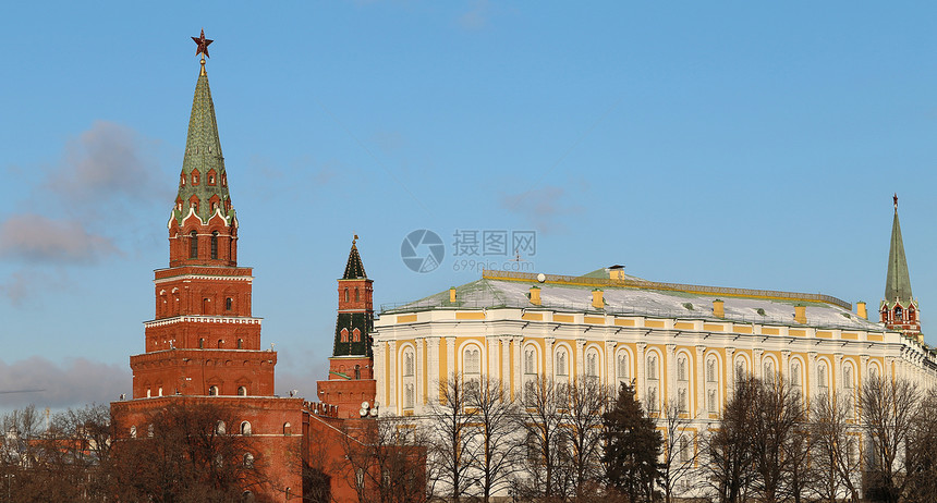 莫斯科克里姆林宫宗教星星圆顶城市教会建筑学天空日出景观反射图片
