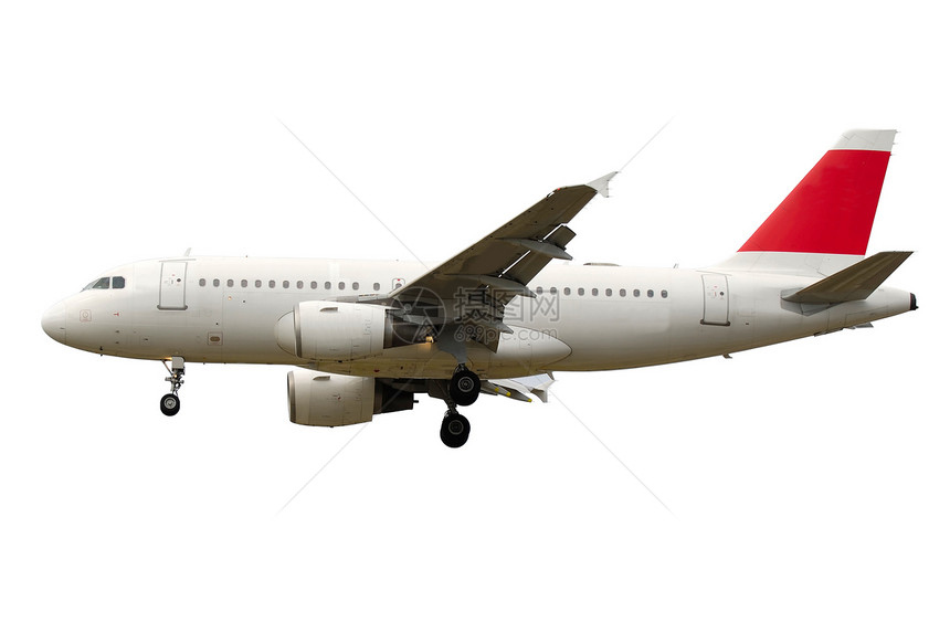 在白色背景上孤立的平面旅游齿轮喷射商业民间旅行客机运输货物翅膀图片