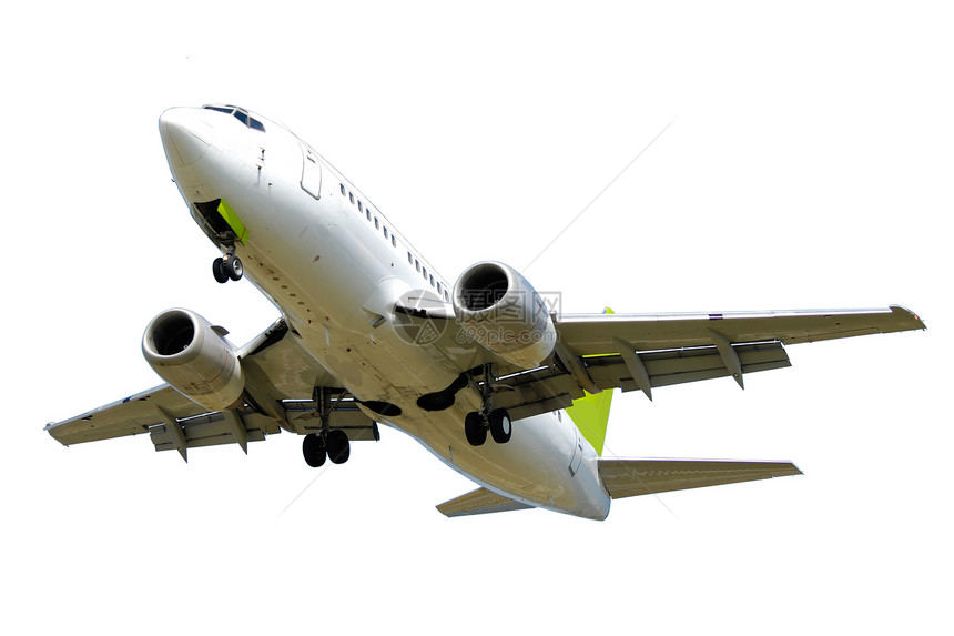 在白色背景上孤立的平面运输假期客机航空蓝色飞行喷射商业翅膀货物图片