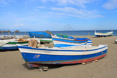 西班牙托雷莫利诺斯渔船旅行海滩工业航海旅游海洋海岸高清图片