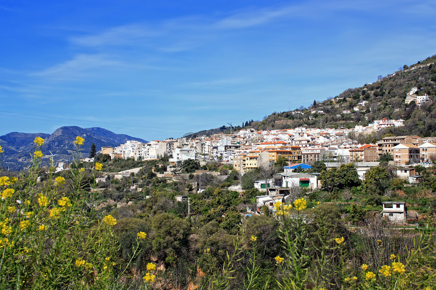 西班牙安达卢西亚白村旅行旅游屋顶粉饰村庄爬坡建筑物建筑学山坡风景图片