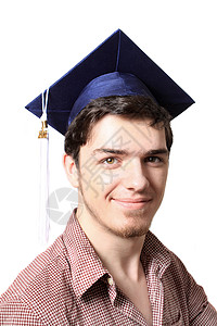 高中毕业男性微笑学校中学黑发流苏深色蓝色背景图片
