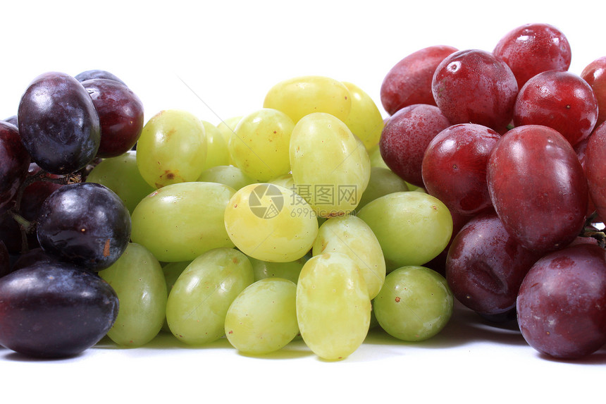 三种不同种类的葡萄白色小吃营养饮食健康食物红色水果黑色图片