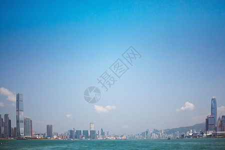 香港胜景港摩天大楼蓝色建筑天空海洋城市港口文明背景图片