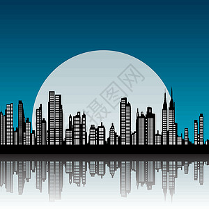 纽约摩天大楼建筑学全景黑色景观天际月亮场景城市建筑背景图片