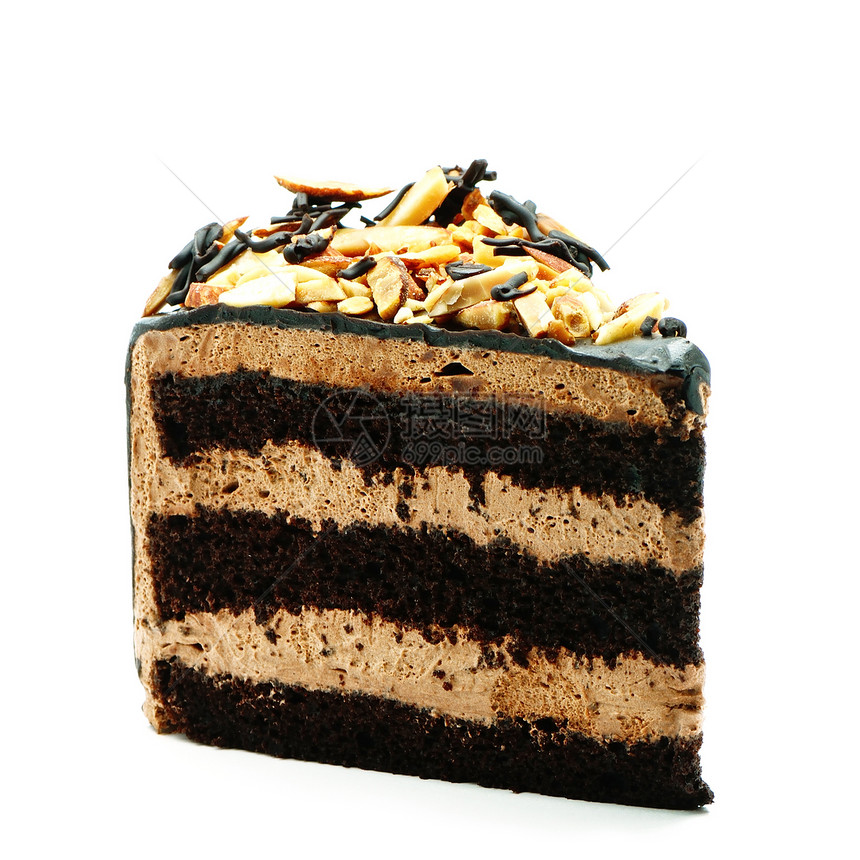 孤立的蛋糕切片盘子馅饼小吃白色巧克力糕点食物棕色奶油奶油状图片